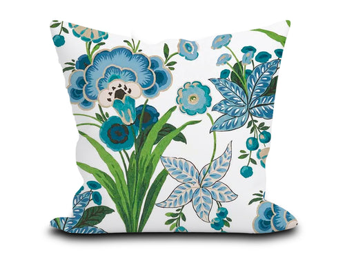 Custom Pillow Cover in Floral Thibaut Pasadena in Blue and Green - Both Sides