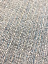 Load image into Gallery viewer, Designer Aqua Blue Cream Grey MCM Mid Century Modern Tweed Water &amp; Stain Resistant Upholstery Fabric WHS 4359