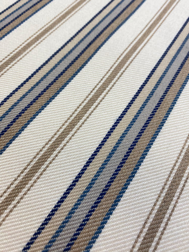Designer Indoor Outdoor Cream Taupe Blue Nautical Stripe Upholstery Fabric WHS 4336