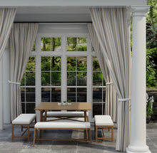 Load image into Gallery viewer, Heavy Duty Outdoor Solution Dyed Acrylic Tan Beige Cream Stripe Upholstery Drapery Fabric CF