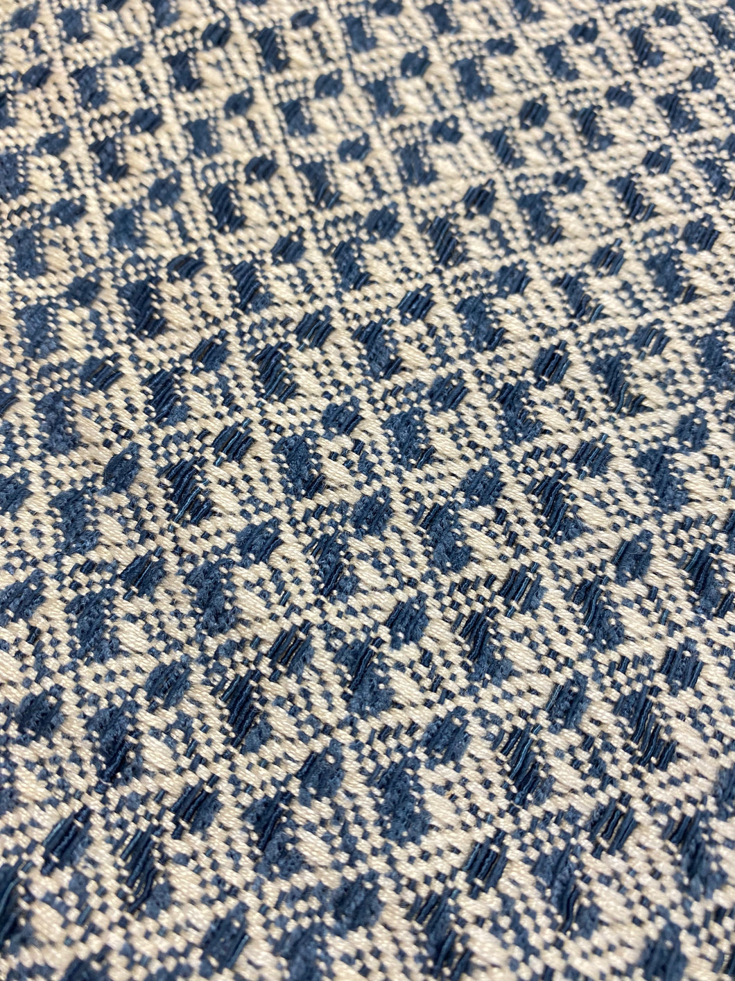 1.25 Yard Designer Linen Navy Blue Cream Geometric Abstract Upholstery Fabric WHS 4393