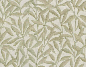 Cream Light Olive Green Brown Botanical Linen Cotton Drapery Fabric FB