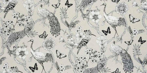 Cream White Black Peacock Cheetah Floral Bird Linen Blend Upholstery Drapery Fabric FB