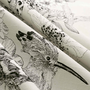 Cream White Black Peacock Cheetah Floral Bird Linen Blend Upholstery Drapery Fabric FB