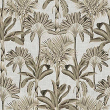 Load image into Gallery viewer, Linen Cotton Ivory Black Brown Grey Botanical Tropical Palm Tree Upholstery Drapery Fabric FB