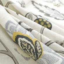Load image into Gallery viewer, Cream Black Grey Mustard Yellow White Linen Blend Floral Upholstery Drapery Fabric FB