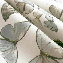 Load image into Gallery viewer, Cotton Ivory Light Blue Black Yellow Grey Brown Butterfly Upholstery Drapery Fabric FB