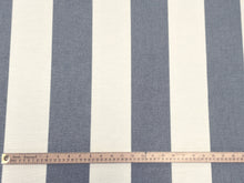 Load image into Gallery viewer, Designer White and Navy Blue Stripe Outdoor Upholstery Fabric