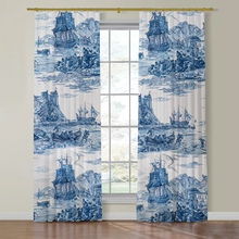 Load image into Gallery viewer, Set of Two Made to Order Schumacher Marine Toile Side Drapery Panels