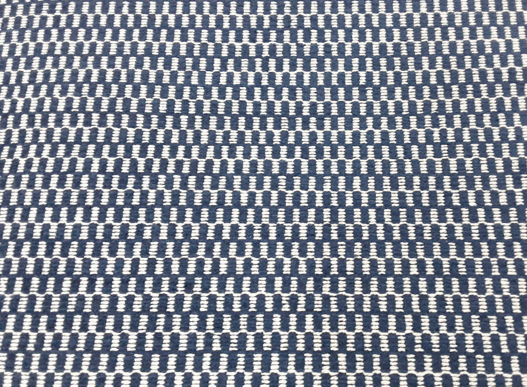 Remnant Thibaut Block Texture Navy Blue White Stain Resistant Upholstery Fabric