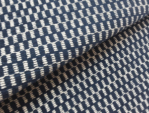 Remnant Thibaut Block Texture Navy Blue White Stain Resistant Upholstery Fabric
