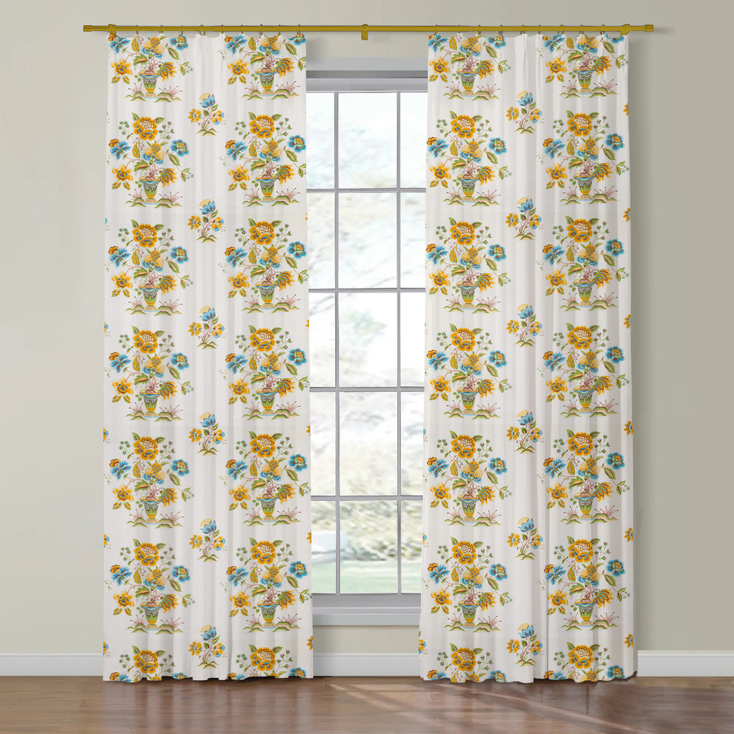 Set of Two Made to Order Schumacher Ashford Linen Side Drapery Panels