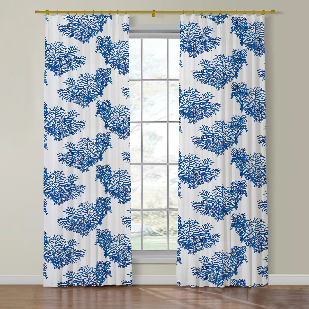 Set of Two Made to Order Schumacher Great Barrier Reef II Side Drapery Panels