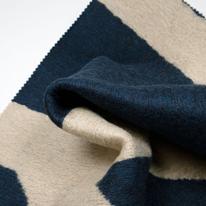 1.5 Yard Telluride Beige Navy Blue Stripe Geometric Wool Upholstery Fabric STA 5150