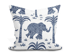 Load image into Gallery viewer, Custom Pillow Cover in Animal Pattern Thibaut Elephant Velvet in Navy - One Side