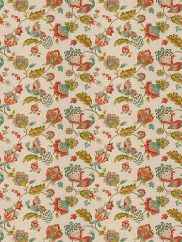 7 Colorways Floral Linen Cotton Bird Peacock Drapery Fabric Beige Green Red Blue