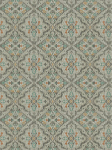 2 Colors Teal Aqua Gray Coral Ikat Drapery Fabric