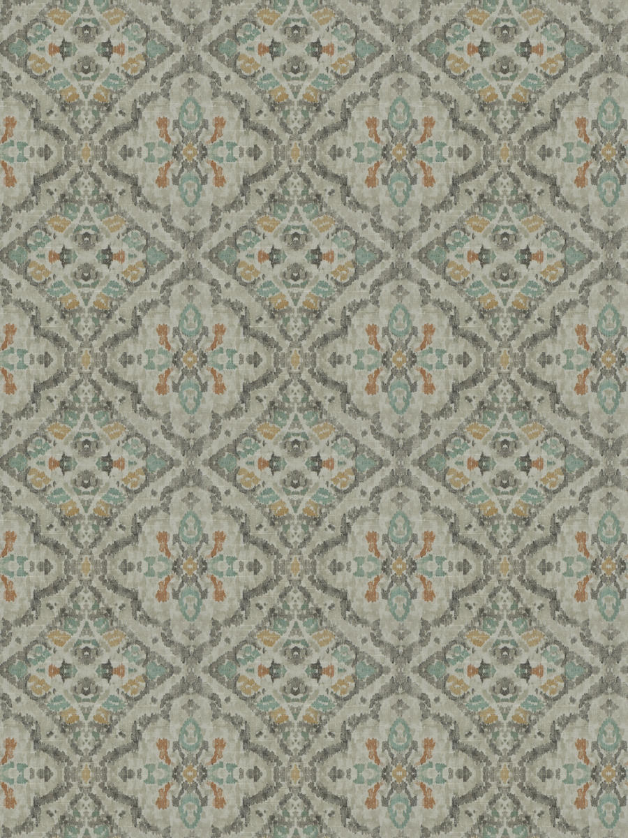 2 Colors Teal Aqua Gray Coral Ikat Drapery Fabric