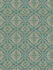 2 Colors Teal Aqua Gray Coral Ikat Drapery Fabric