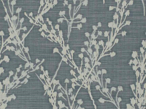 Denim Blue Cream Floral Upholstery Drapery Fabric