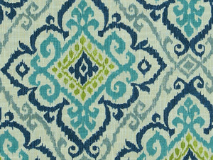 Cotton Linen Ivory Teal Navy Blue Grey Green Medallion Upholstery Drapery Fabric