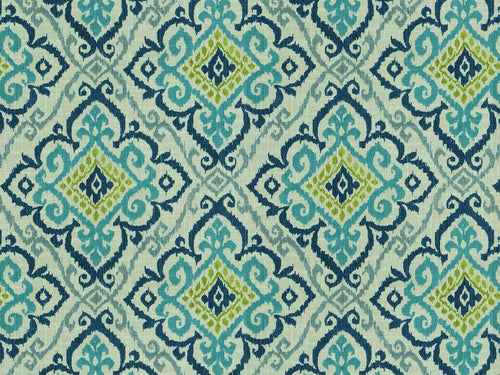 Cotton Linen Ivory Teal Navy Blue Grey Green Medallion Upholstery Drapery Fabric