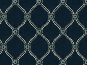 Navy Blue Silver Metallic Grey Taupe Embroidered Trellis Geometric Drapery Fabric