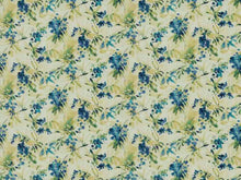 Load image into Gallery viewer, Cotton Ivory Navy Blue Teal Beige Floral Upholstery Drapery Fabric