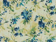 Load image into Gallery viewer, Cotton Ivory Navy Blue Teal Beige Floral Upholstery Drapery Fabric