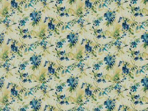 Cotton Ivory Navy Blue Teal Beige Floral Upholstery Drapery Fabric