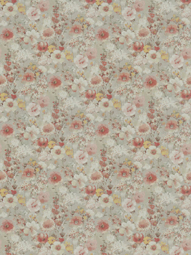 Floral Drapery Fabric Peach Coral Yellow Taupe Cream