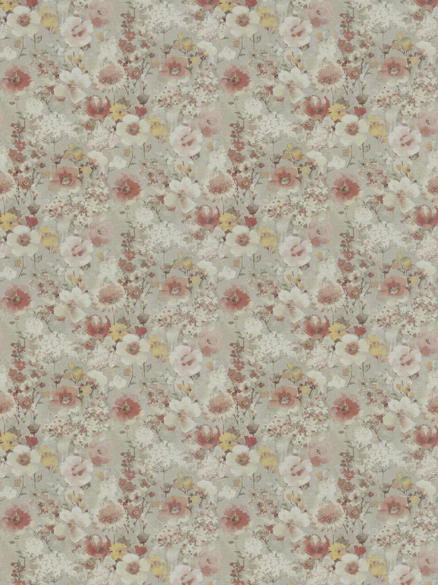 Floral Drapery Fabric Peach Coral Yellow Taupe Cream