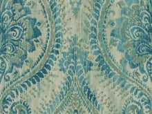 Load image into Gallery viewer, Cotton Ivory Teal Sage Green Medallion Upholstery Drapery Fabric