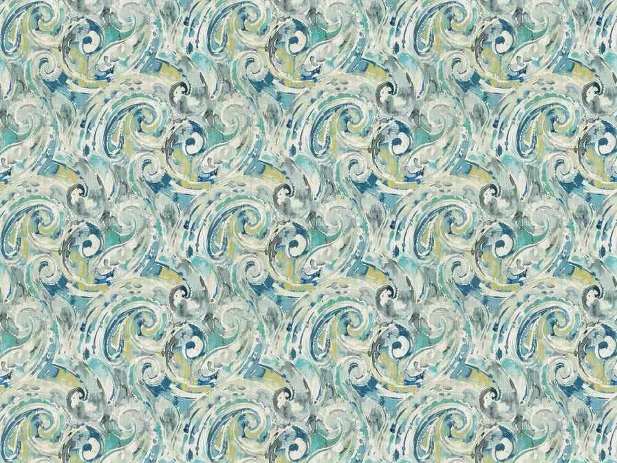 Water & Stain Resistant Cotton Ivory Navy Blue Teal Mustard Paisley Upholstery Drapery Fabric
