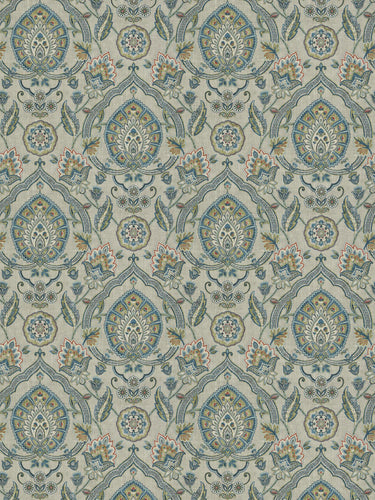 2 Colors Cotton Jacobean Upholstery Fabric Blue Brown