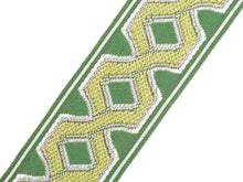 Load image into Gallery viewer, 3" Wide Leaf Green Taupe Geometric Trellis Tape Drapery Trim