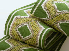 Load image into Gallery viewer, 3" Wide Leaf Green Taupe Geometric Trellis Tape Drapery Trim