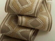 Load image into Gallery viewer, 3" Wide Beige Taupe Geometric Trellis Tape Drapery Trim