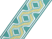 Load image into Gallery viewer, 3&quot; Wide Teal Geometric Trellis Tape Drapery Trim