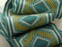 Load image into Gallery viewer, 3&quot; Wide Teal Geometric Trellis Tape Drapery Trim