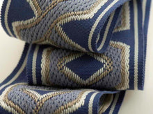 Load image into Gallery viewer, 3" Wide French Blue Geometric Trellis Tape Drapery Trim