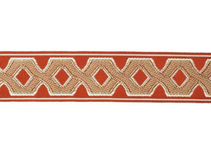 3" Wide Burnt Orange Beige Geometric Trellis Tape Drapery Trim