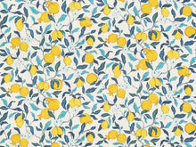 Load image into Gallery viewer, Linen Cotton Off White Blue Yellow Green Citrus Lemon Upholstery Drapery Fabric