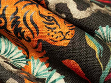 Load image into Gallery viewer, Cotton Linen Charcoal Black Teal Red Yellow Chinoiserie Animal Upholstery Drapery Fabric