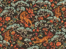 Load image into Gallery viewer, Cotton Linen Charcoal Black Teal Red Yellow Chinoiserie Animal Upholstery Drapery Fabric