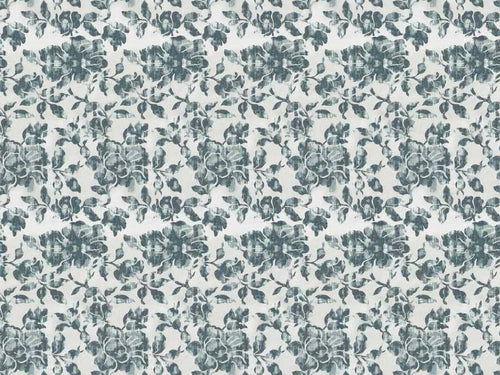 Ivory Teal Blue Floral Upholstery Drapery Fabric