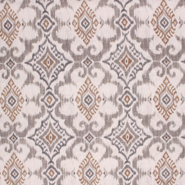 Cotton Linen Drapery Upholstery Ikat Medallion Fabric Silver Gray / Granite RMIL1