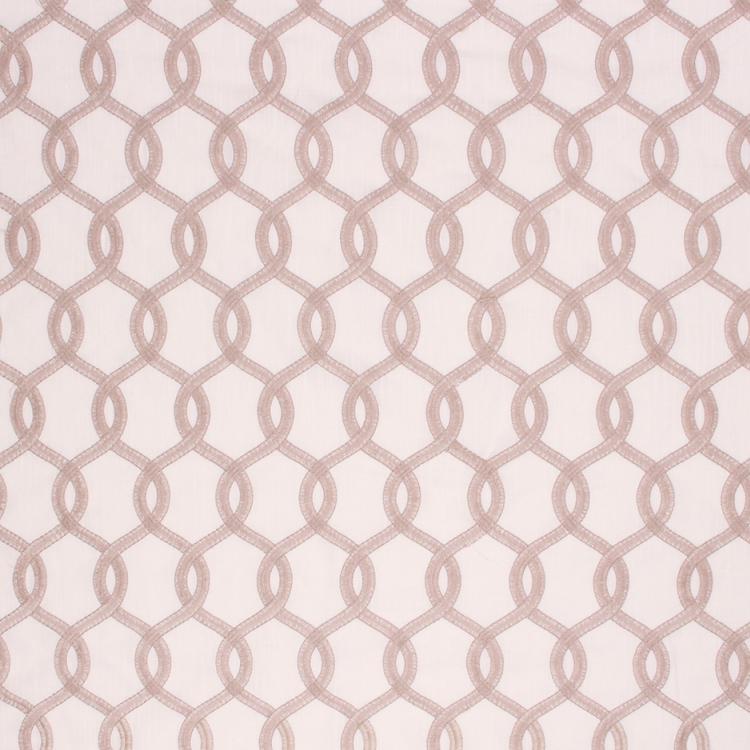 Embroidered Faux Linen Ogi Trellis Semi Sheer Drapery Fabric Lilac Beige / Natural RMIL1