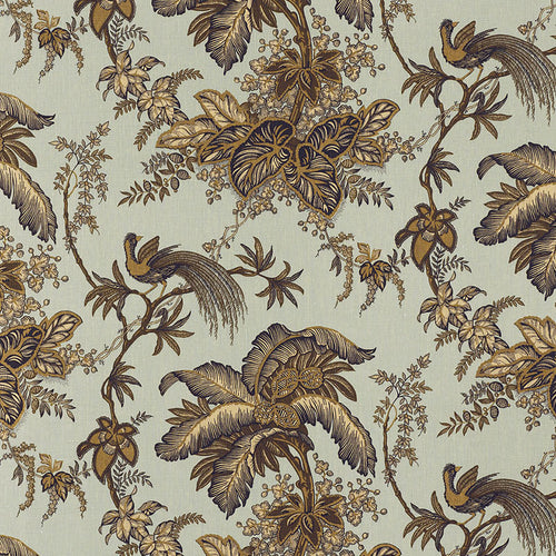 SCHUMACHER COCONUT GROVE FABRIC 171114 / AQUA & TAN