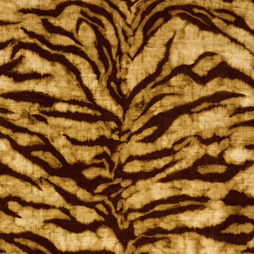 SCHUMACHER TIGRE LINEN PRINT FABRIC 174160 / GOLDEN BROWN